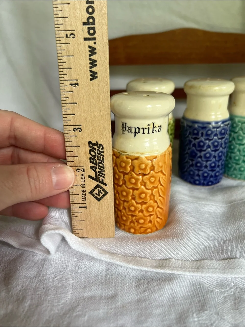 Ceramic Multicolor Spice Jar Set with Wooden Rack